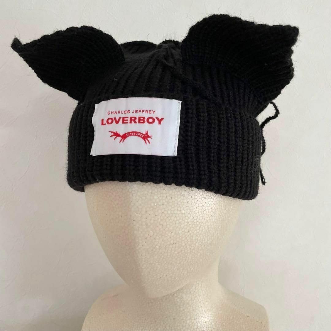【正規品】LOVERBOY 耳付きニット帽 ブラック CHARLES JEFFREY LOVERBOY ニット帽 ニットキャップ Charles